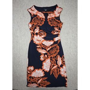 Tommy Hilfiger Sleeveless Ruched Waist Blue Orange Floral Tropical‎ Dress Size 6